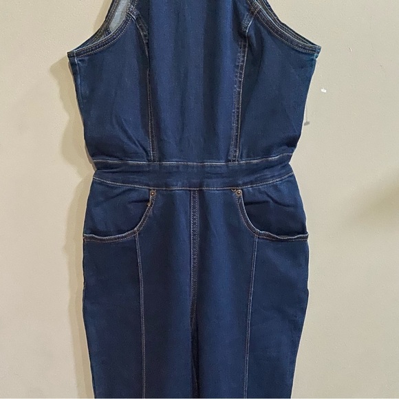 New! Free People curvy Sydney denim halter neck flare leg jumpsuit 28039 - Picture 10 of 16